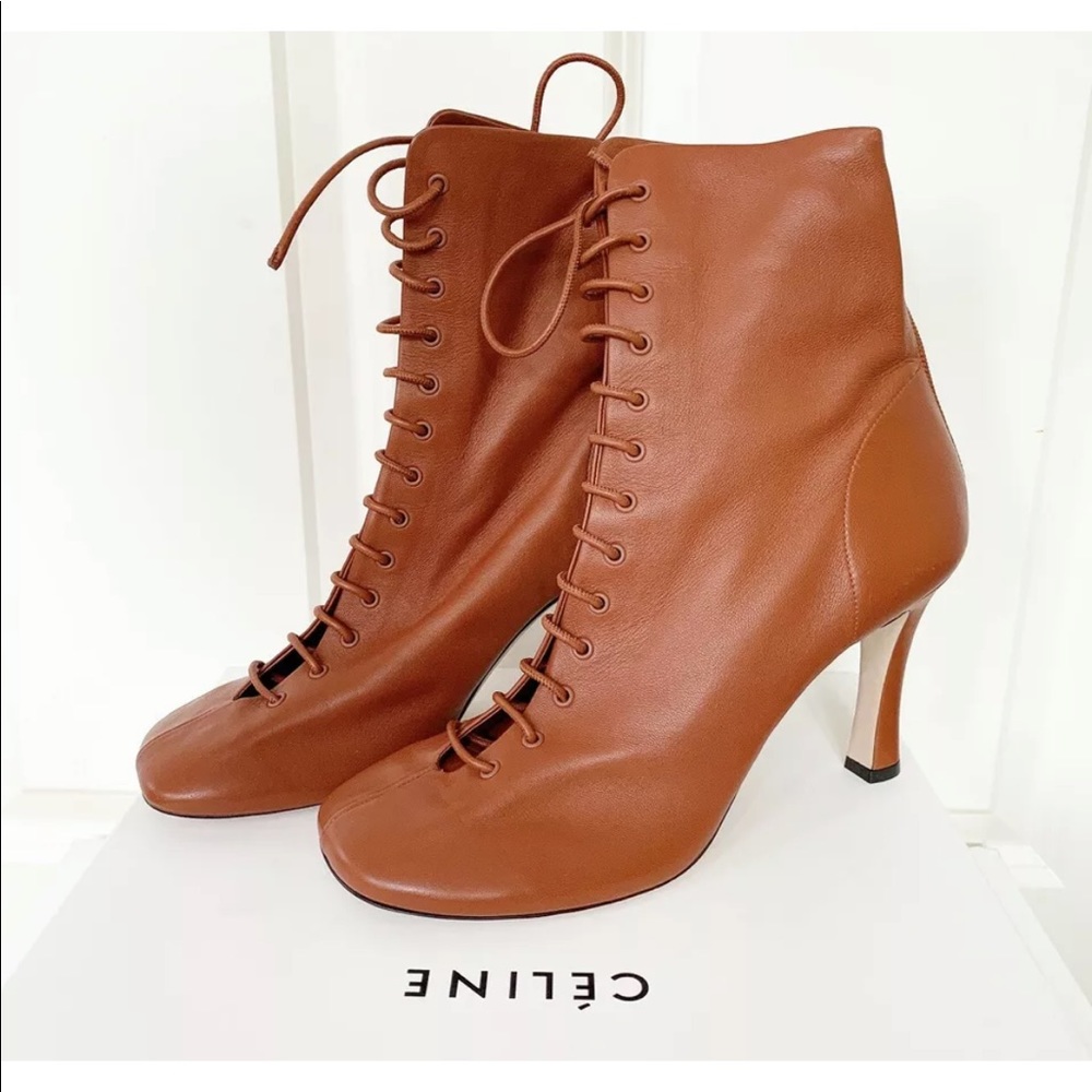 CELINE Glove Lace Boots Rust Laced Booties Spring'18 Phoebe Philo size 37.5 Eu.
